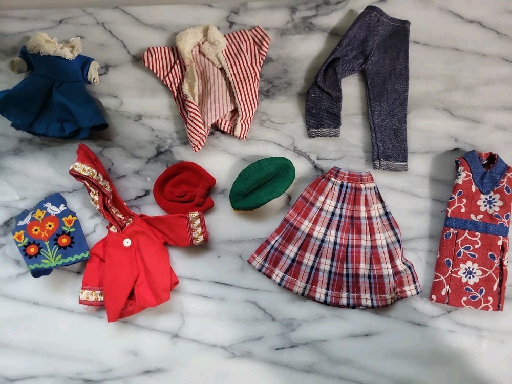Vintage Doll Clothes Lot Fits 8-10 Inch Doll Red Jacket Plaid Skirt Outfit