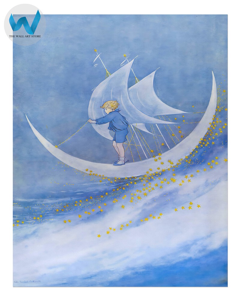 Dreamy Moon Child Wall Art Print in 12x16 16x20 18x24 24x36 Sizes