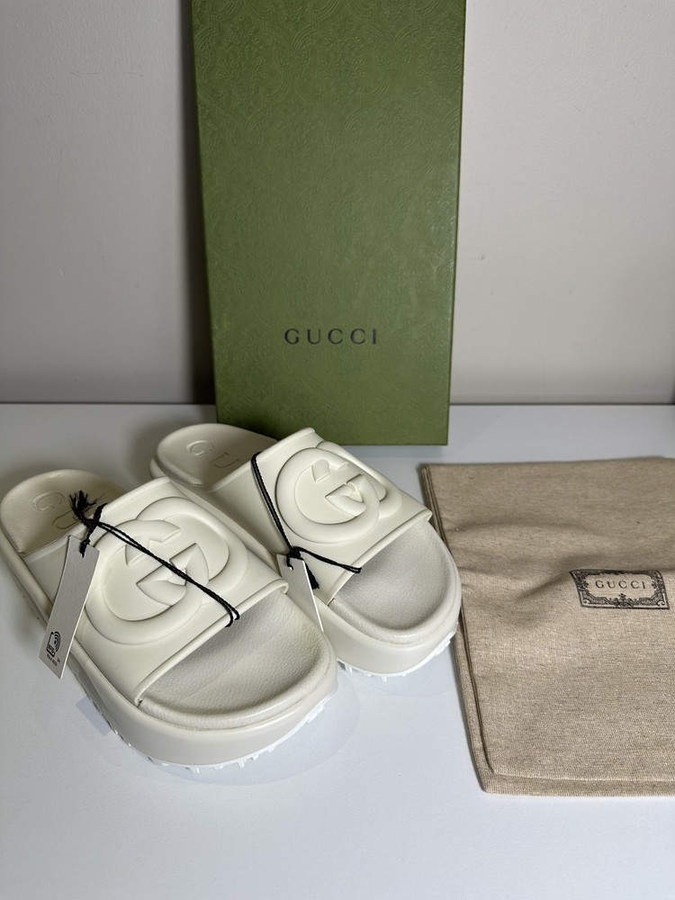 Authentic Gucci Interlocking G Platform Sandals Off White Size 40 US 10
