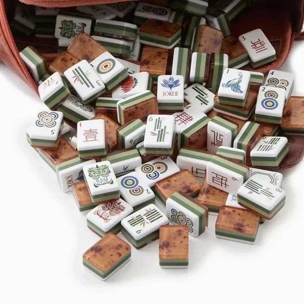 NEW! Beautiful Layered Mahjong Tiles - Burl Wood - American Set 160 Tiles