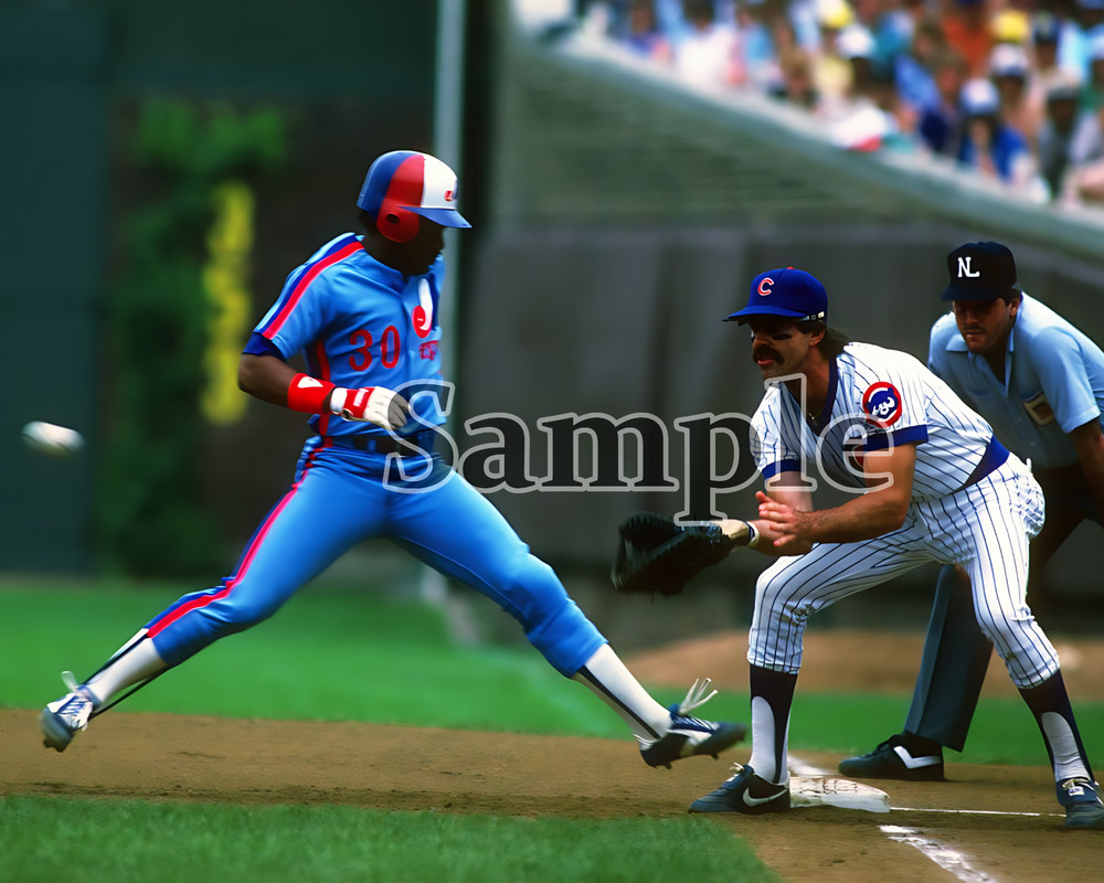 Montreal Expos Tim Raines Chicago Cubs Bill Buckner Game Action 8 X 10 Photo