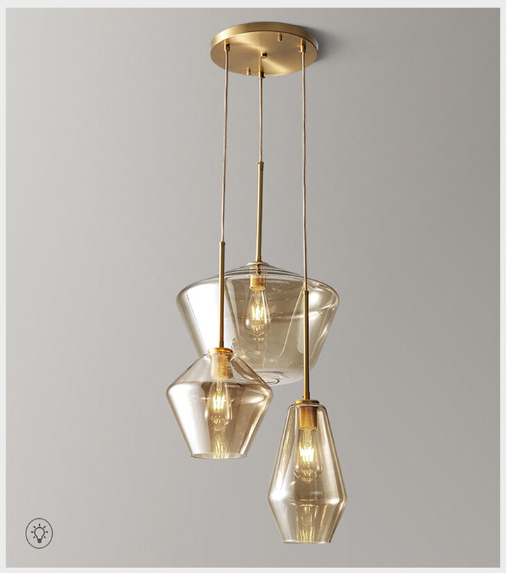 Gold Cluster Glass Chandelier 3-Lights Pendant Irregular Glass Ceiling Lights
