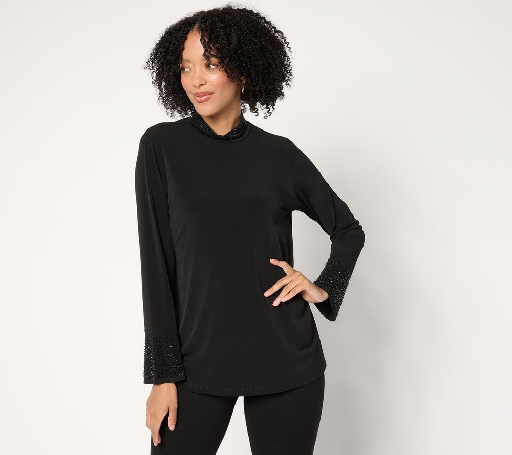Susan Graver Women's Top Plus Sz 2X Occasions Liquid Knit Black A672468
