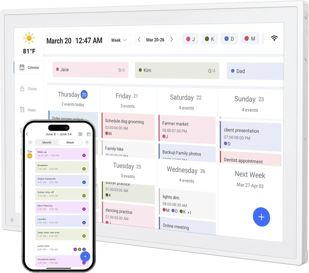 Digital Calendar, Smart Wifi Electronic Calendar&Chore Chart, IPS Touch Screen H