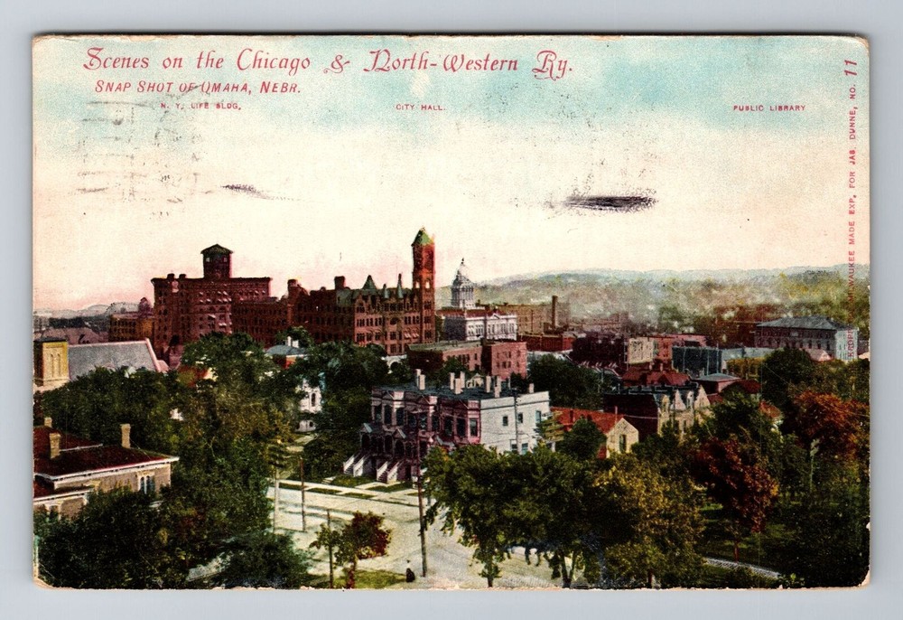 Omaha NE-Nebraska, Aerial Scenes On The Chicago, Antique Vintage c1909 Postcard