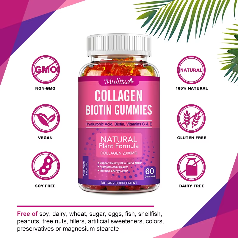 Mulittea Collagen Gummies with Biotin for Hair Growth Skin Care Brighten Skin