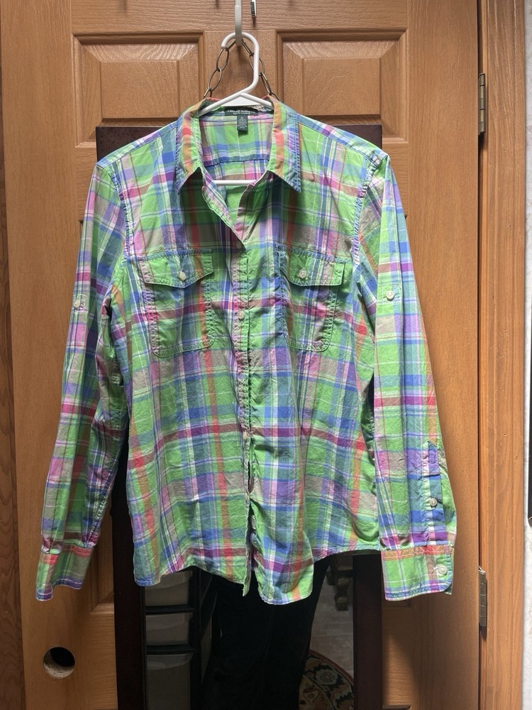 Ralph Lauren Women’s XL Long/Roll Tab Sleeve Cotton Plaid Button Up Blouse