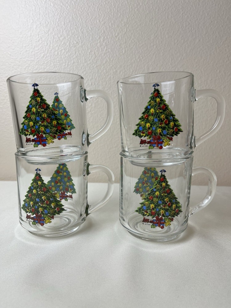 Vintage Sabin Luminarc Clear Glass Holiday Christmas Tree Coffee Tea Mug Retro