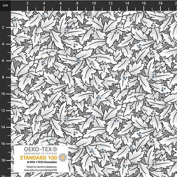 Stof European Quilting Colour Rhythm Graphic Leaves Lt Grey Cotton Fabric By Yd