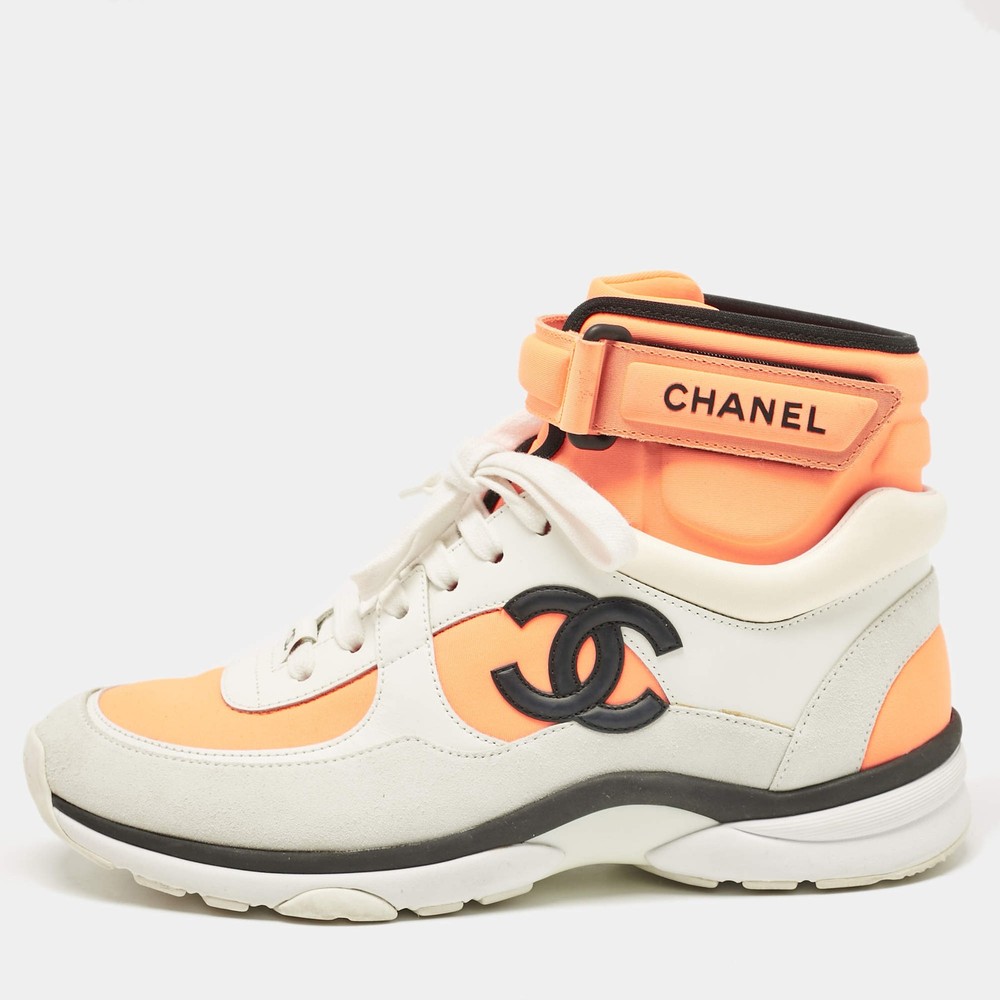 Chanel Tricolor Suede and Nylon CC High Top Sneakers Size 375