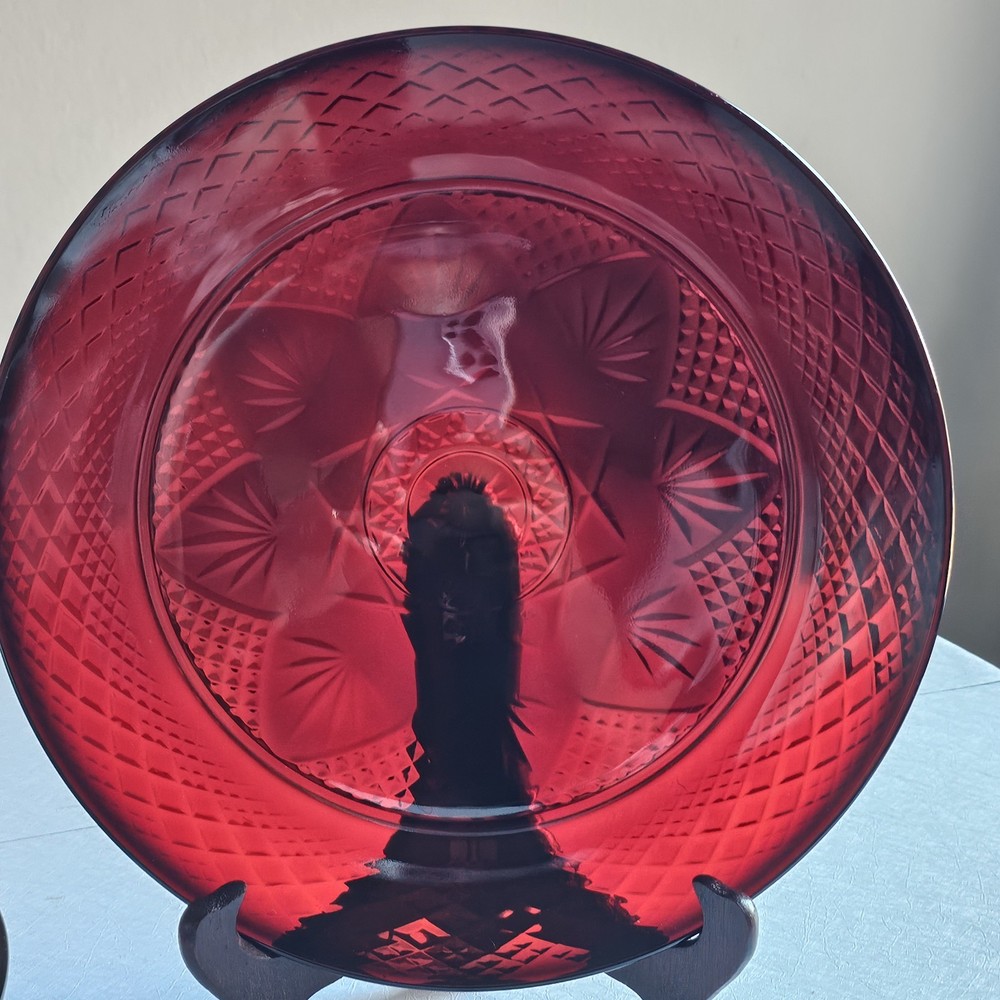 2 Luminarc Antique Ruby Dinner Plates Set Red Floral Cristal D'Arques France Lot