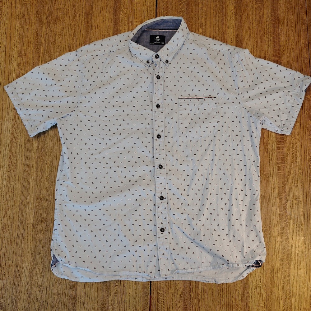 Level Ten Men’s XL 100% Cotton Blue All Over Print Button Up Short Sleeve Shirt