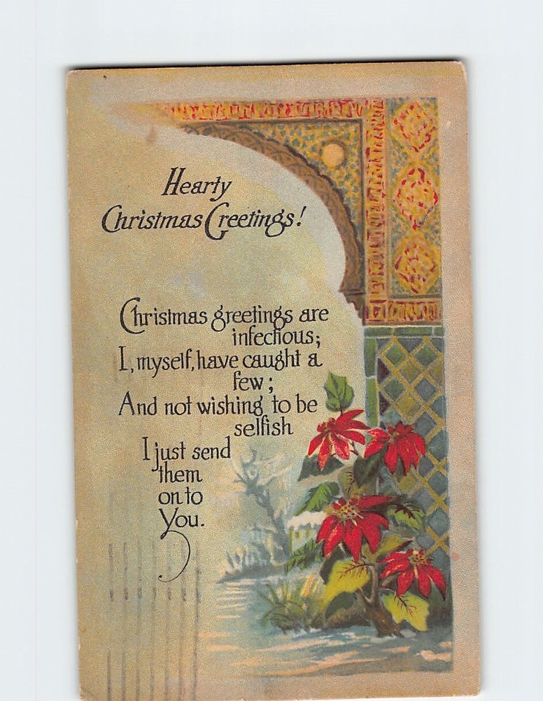 Postcard Flower Art Print Hearty Christmas Greetings