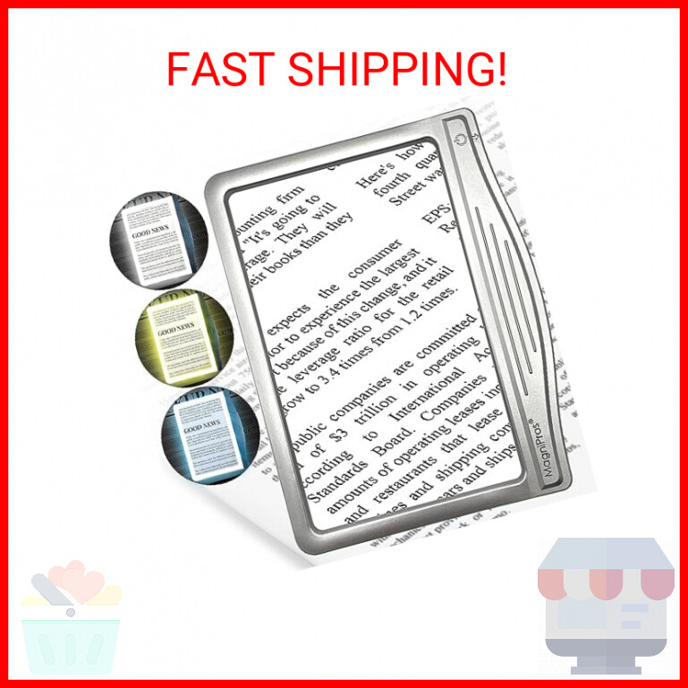 MAGNIPROS 5X Large LED Page Magnifier for Reading with 3 Color Lighting Modes &