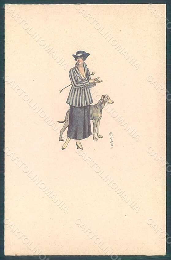 Artist Signed Colombo E. Lady Greyhound Fashion serie 561M-2 postcard HR2610