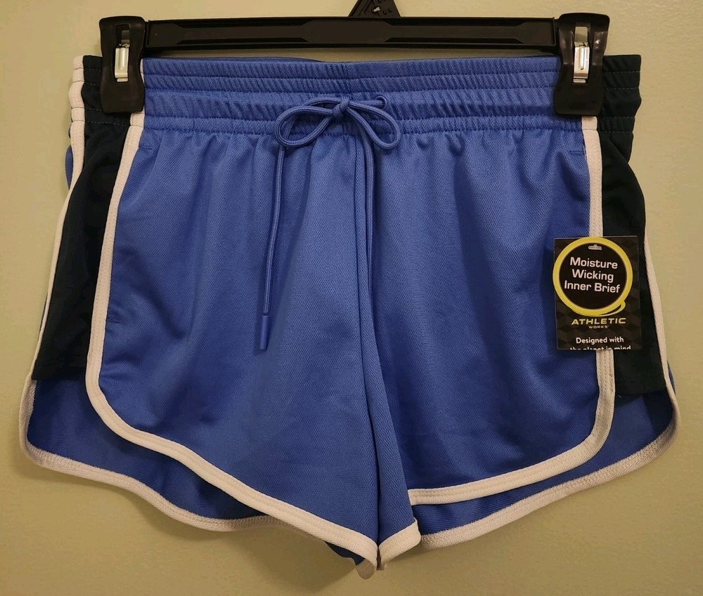 Athletic Works Women's SMALL 4-6 Running Shorts Blue White Navy #10725