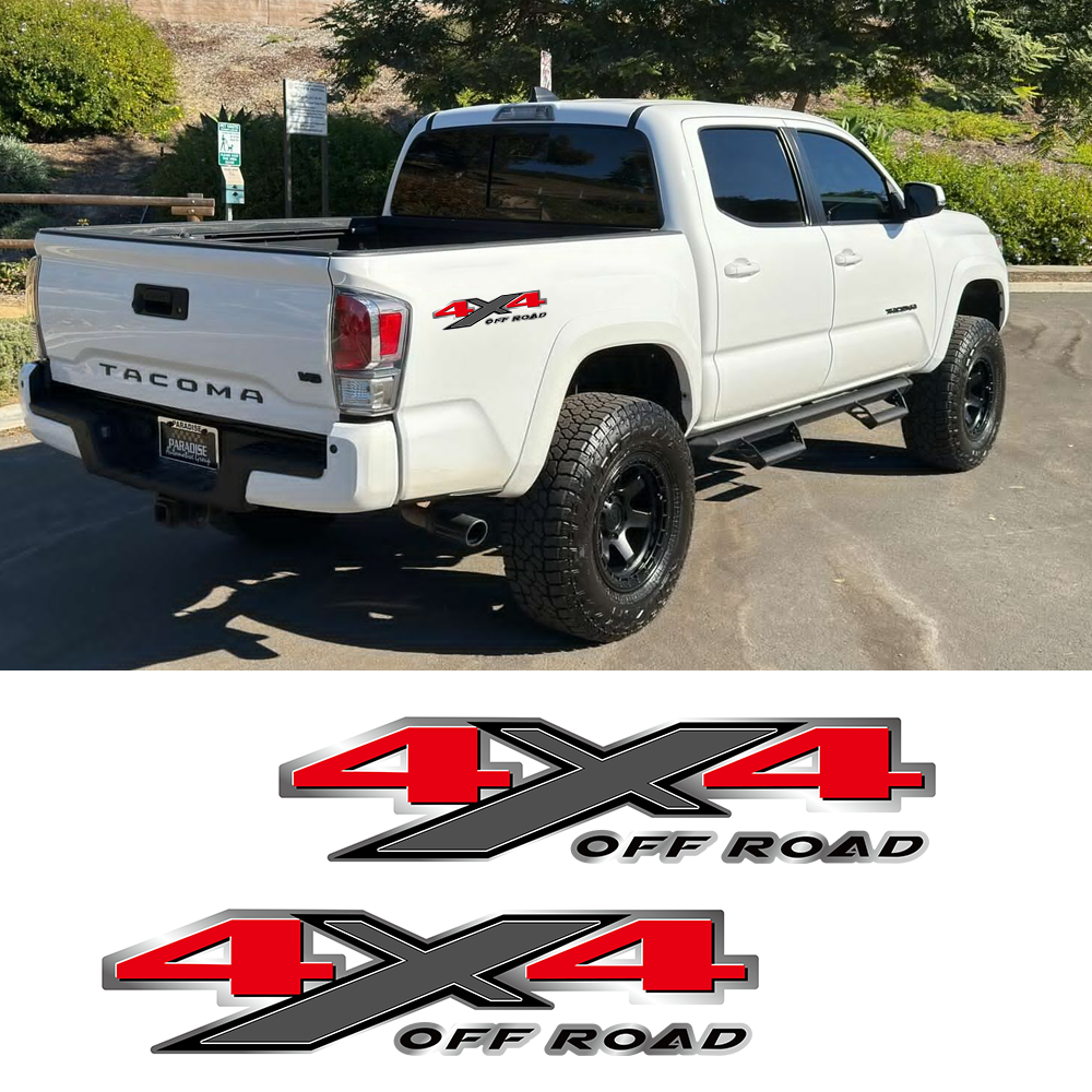 2pcs Chrome Red 4X4 Off-Road Rear Decal Stickers for Toyota Tacoma Tundra