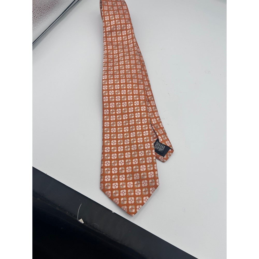 Hugo Boss Orange Geometric Floral Silk Tie Made in Italy Mens Necktie