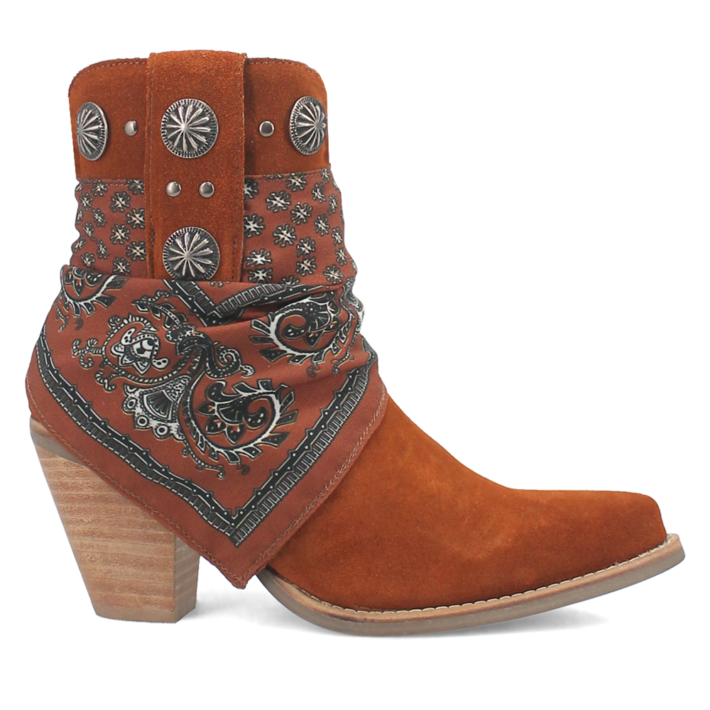 Dingo Bandida Womens Brown Cowboy Booties with Paisley Studded Toe DI184  