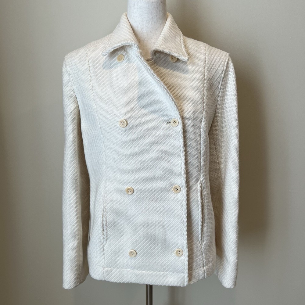 VTG Jones New York Womens Pea Coat Sz 12 Cream Double Breasted Career Classic