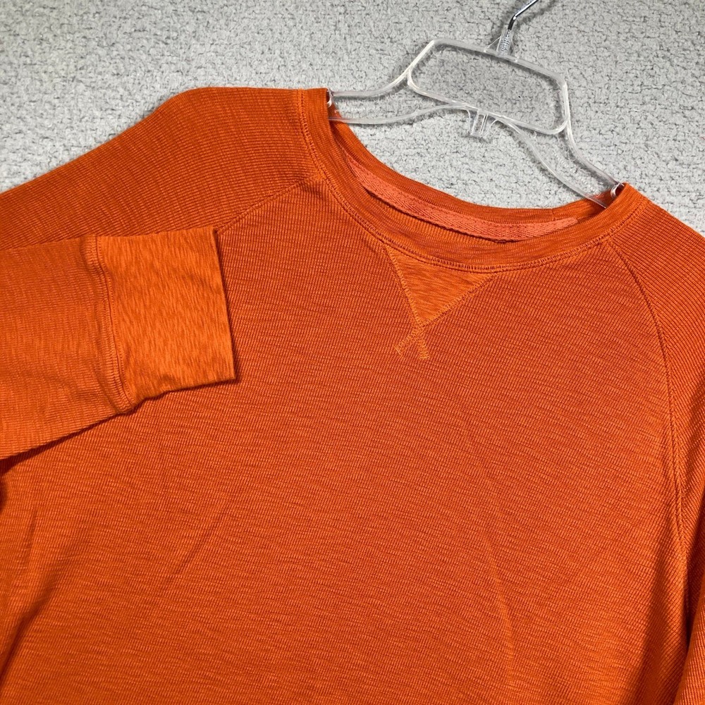 L.L. Bean Waffle Knit Shirt Mens L Orange Raglan Long Sleeve Cotton Heritage
