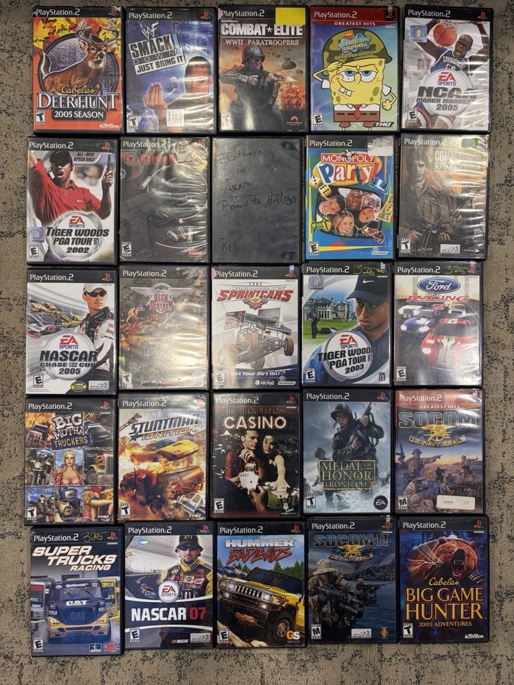 Lot Of 25 PlayStation 2 PS2 Games: SpongeBob, SmackDown Stuntman Socom Ford