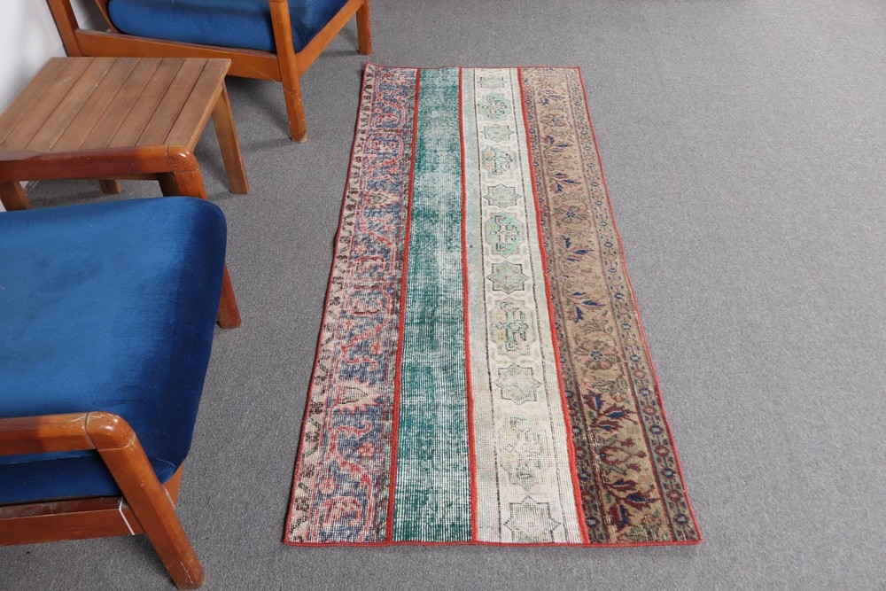 Vintage Turkish Accent Rug 2,6x6,1 ft (78x187 cm), Blue Floral Rug