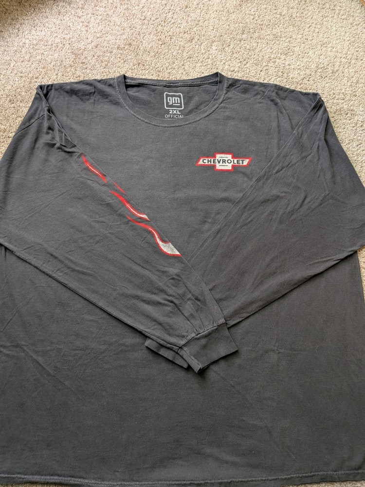 Chevrolet Racing Long Sleeve Shirt Mens 2XL Big Flame Sleeve GM Graphic Tee