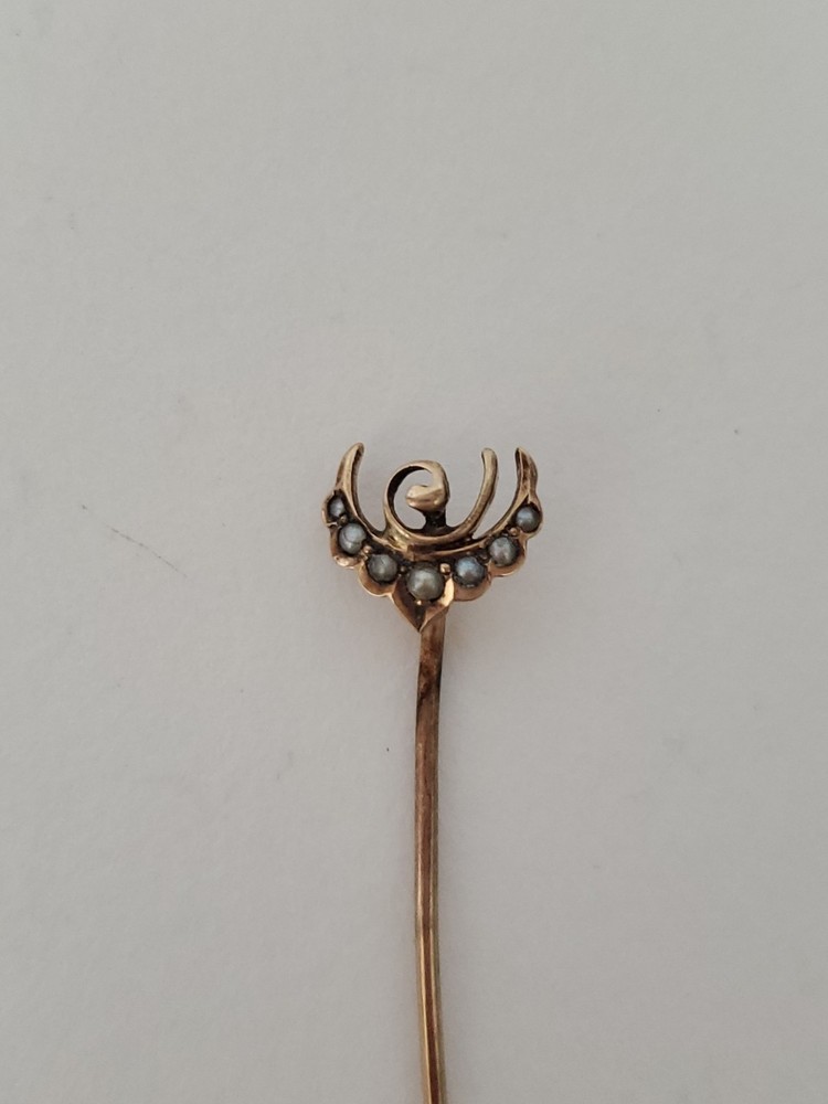 Victorian Antique Vintage 10K Gold Stick Pin  w/ Small Pearls .7G