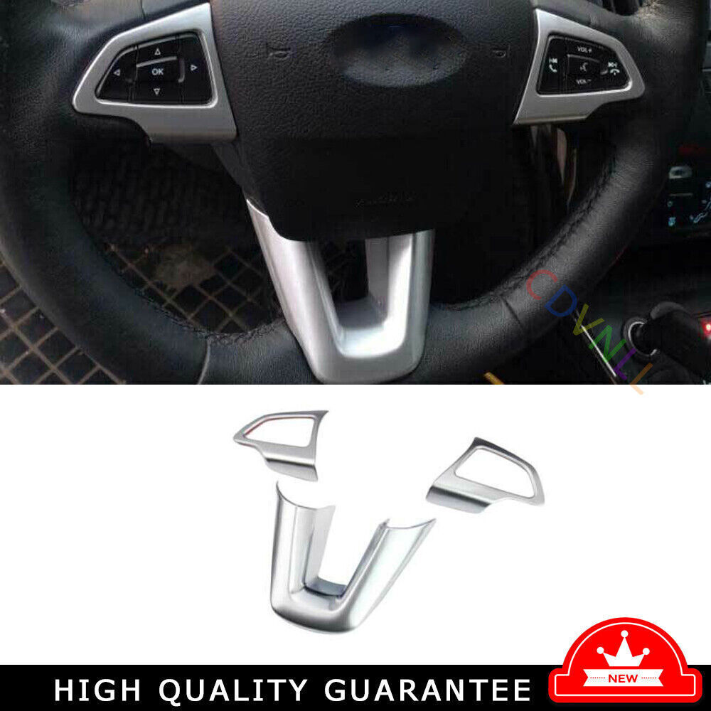 2015-2018 Ford Focus ST/RS Matte Silver Steering Wheel Button Cover Trim - 3PC Set  