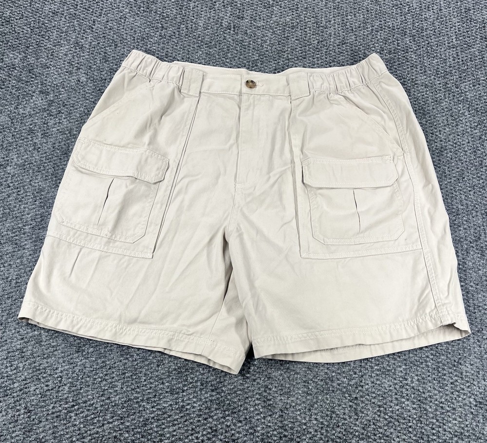 Croft & Barrow Cargo Shorts Mens 40 Khaki Beige Cotton Elastic Sides Fishing