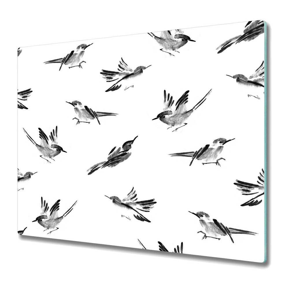 Glass Chopping Board Utensil Board Black Birds Watercolour Minimalistic 60x52