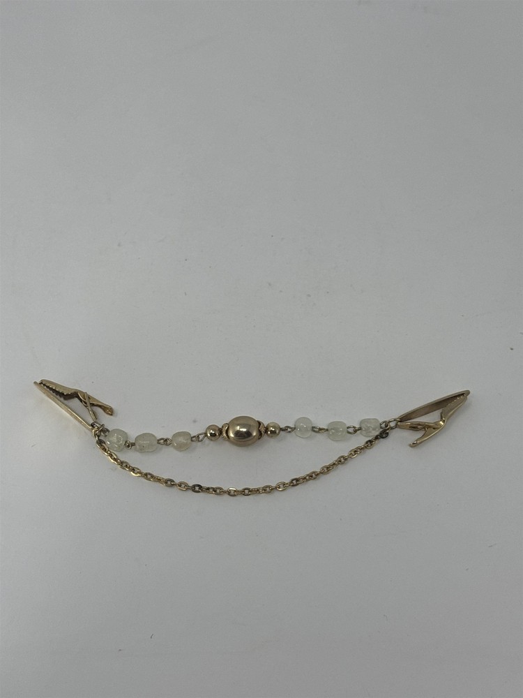 Vintage Gold Tone Sweater Clip Guard Cardigan Collar Chain Beaded Jewelry 6