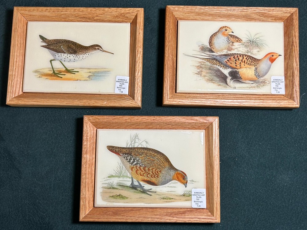 3 New Vintage Bird Wall Art Framed Tiles Grouse Sandpiper Partridge By Kimberly