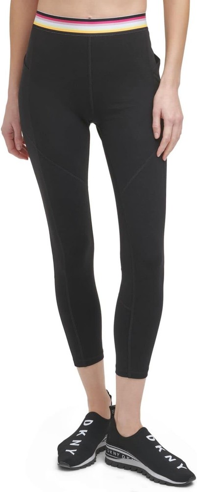 DKNY Sport 280269 Women's Multi-Stripe Elastic Leggings Black Size X-Small