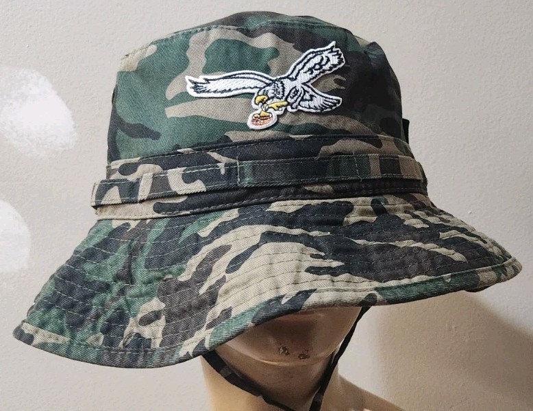 Philadelphia Eagles Camo Boonie Hat Side Snaps Up & Chin Strap