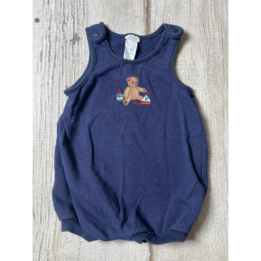 Carter's Vintage Romper Kids 18-24M Navy Blue Teddy Bear Nautical Cottagecore