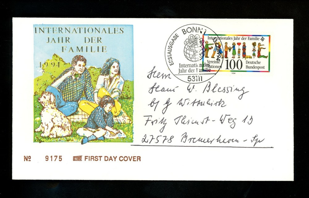 Postal History Germany FDC #1821 International Year of Family 1993