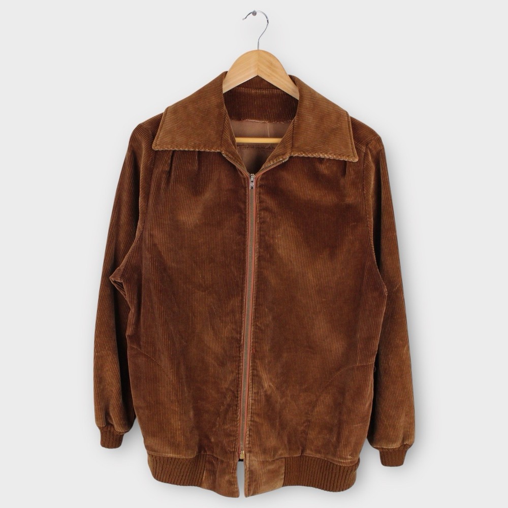 Vintage 1970s Montgomery Ward Corduroy Jacket Full Zip Collared Size Large