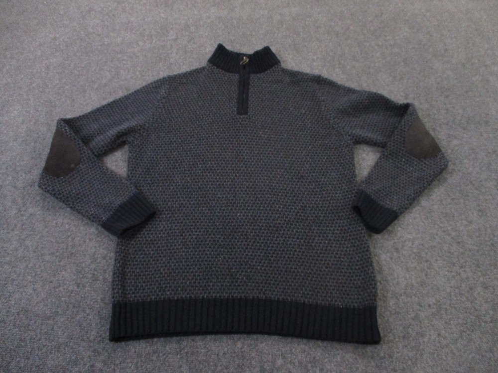 Barbour Men's Gray Blue Wool Sweater with Elbow Patches