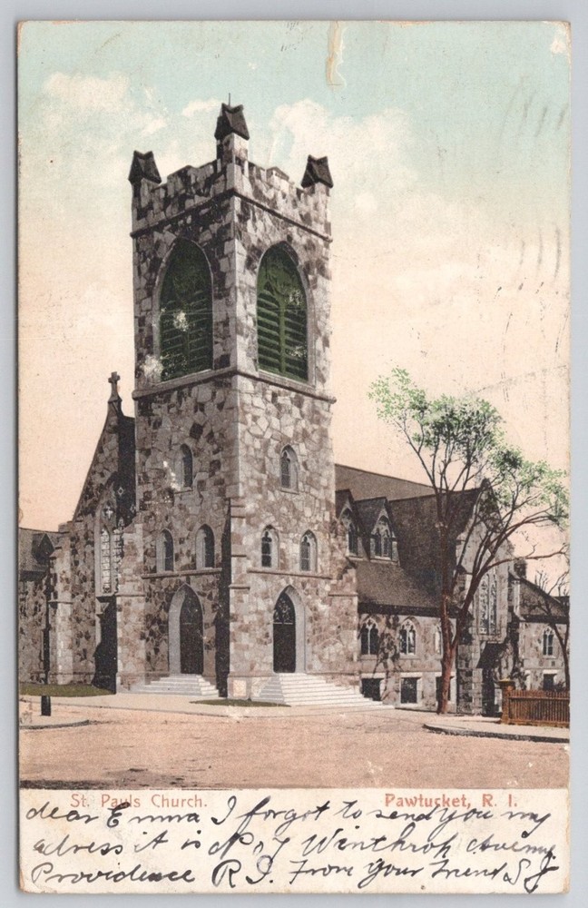 St. Paul's Church Pawtucket RI 1906 Polychrome Postcard Providence Rhode Island