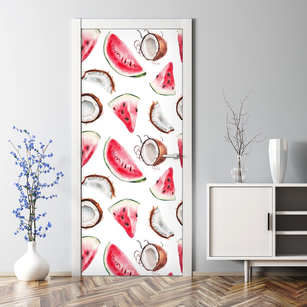 Watermelon & Coconut Bubble Free Exotic Fruits Nursery Repositionable Door Decal