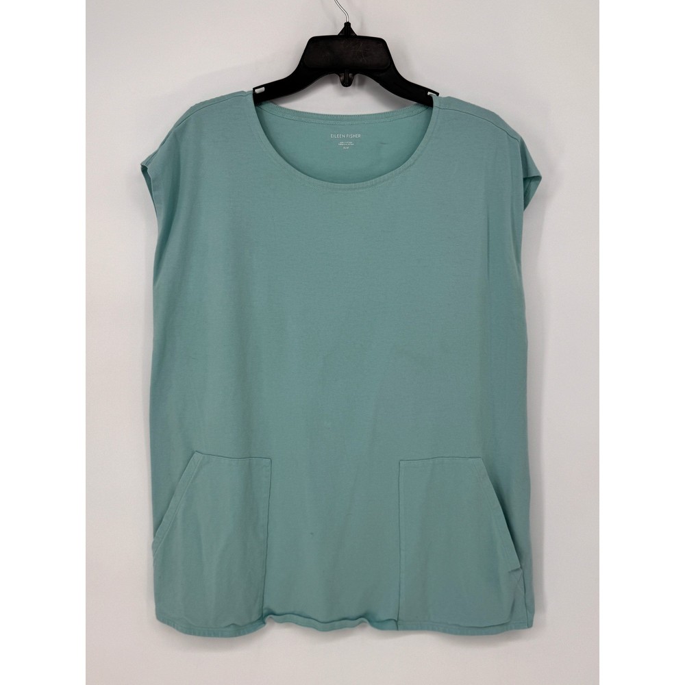 Eileen Fisher Tunic Top Women Medium Seafoam Green Good Cap Sleeve Pockets