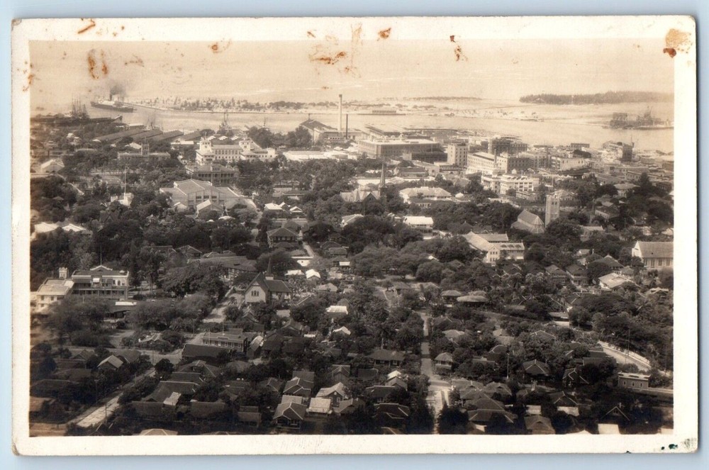 Honolulu Hawaii HI Postcard RPPC Photo Bird's Eye View Early Downtown c1930's