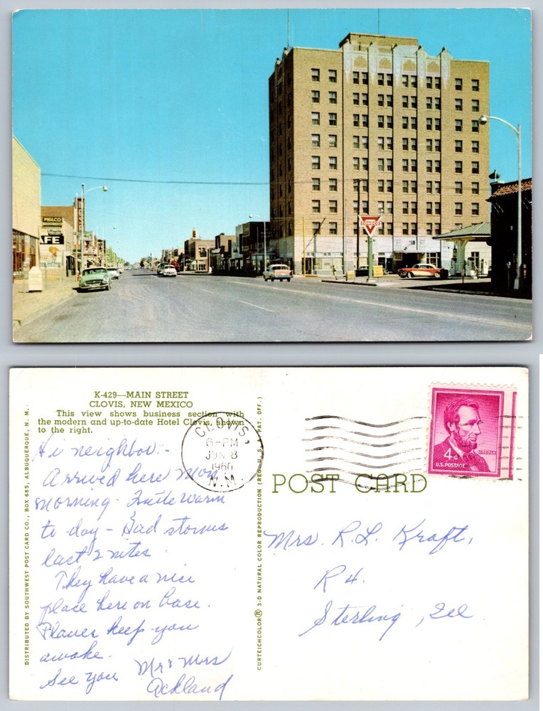 Main Street Clovis New Mexico Hotel Postcard