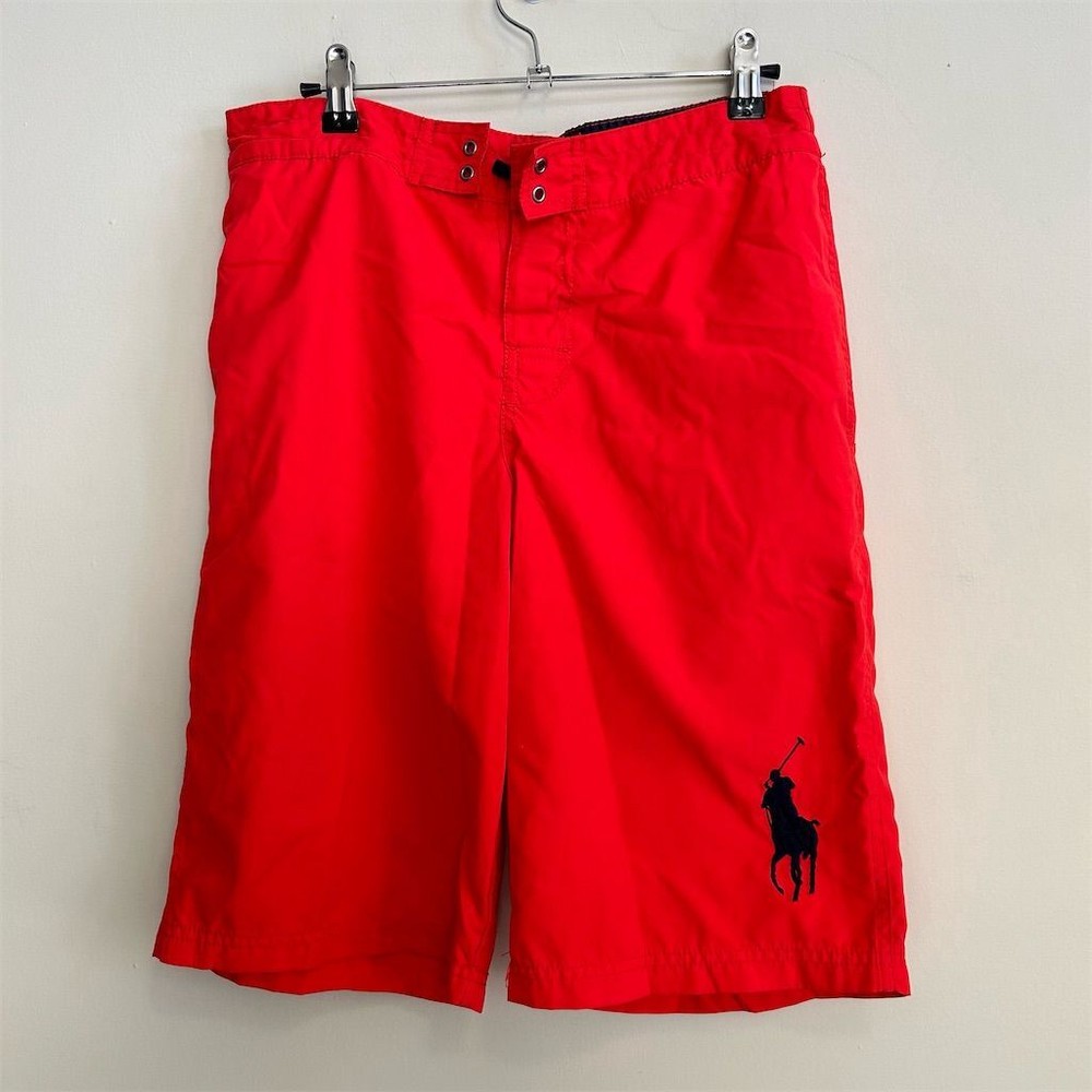 Ralph Lauren Boys Red Swim Trunks XL (18-20) Big Pony Logo
