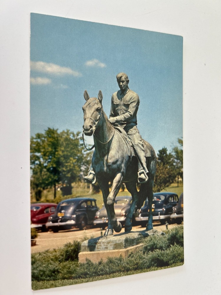 Statue at the Will Rogers Memorial Claremore Oklahoma Postcard Old Cars