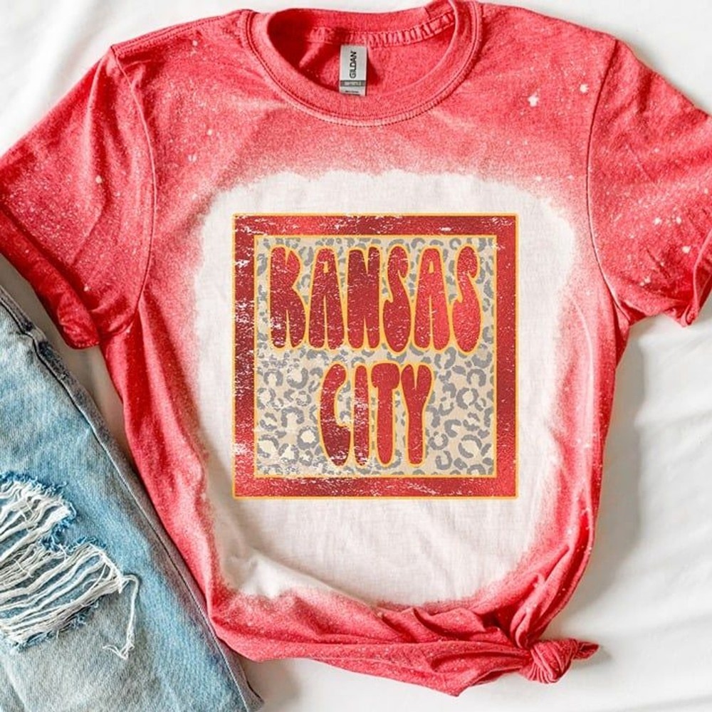 Kansas City Chiefs Bleached Leopard Print Unisex Tee Sizes S-XL