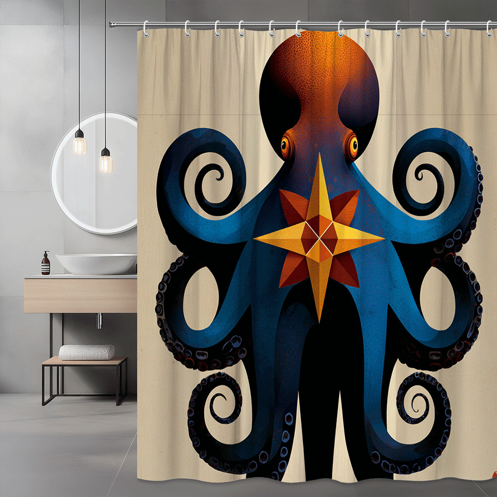 Octopus Star Graphic Shower Curtain Blue Orange