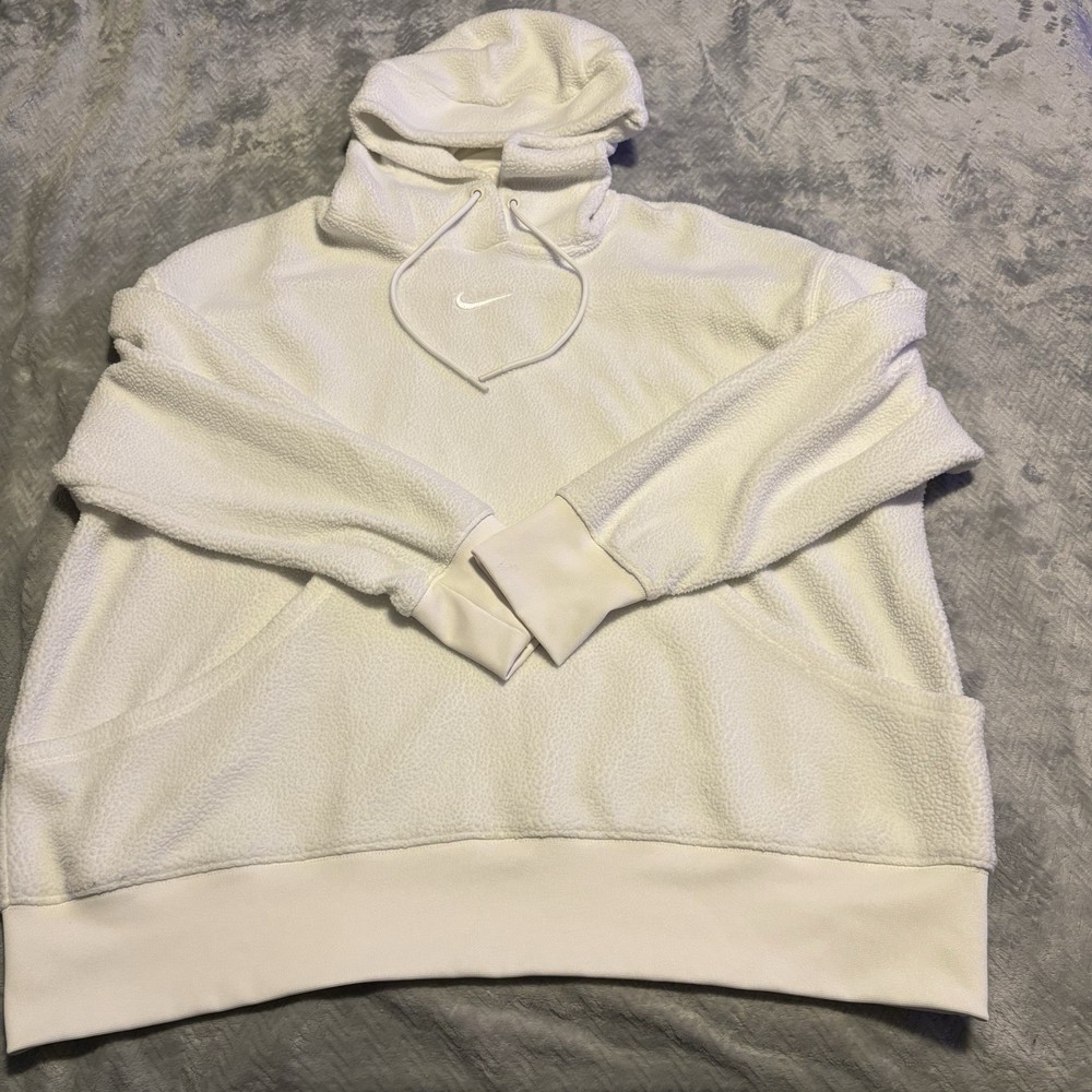 Nike Women's Oversized Hoodie Pullover Sweatshirt White Size XL Fuzzy
